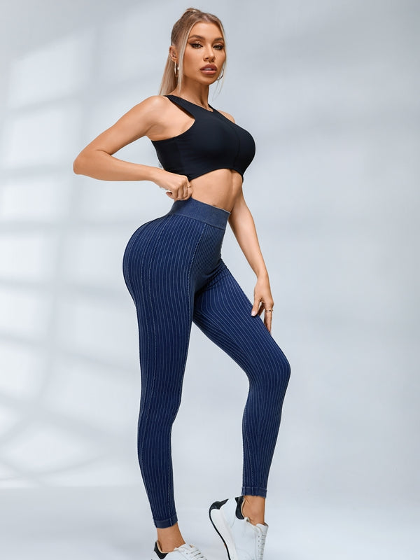 LiviaGym Female V-shaped Waist Ribbed High-waisted Hip-lift Scrunch Bum Leggings