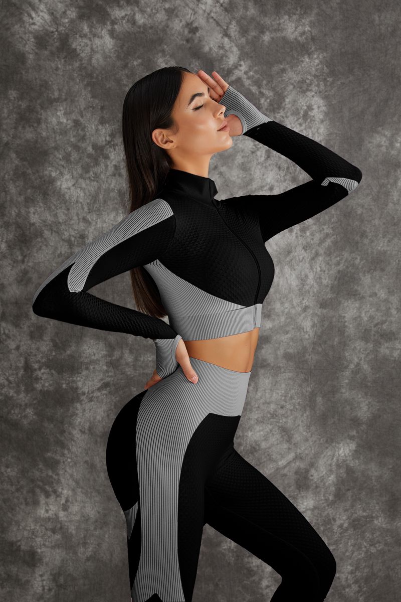 LiviaGym Female 3 Pieces Long Sleeve Zippers Fitness Suit