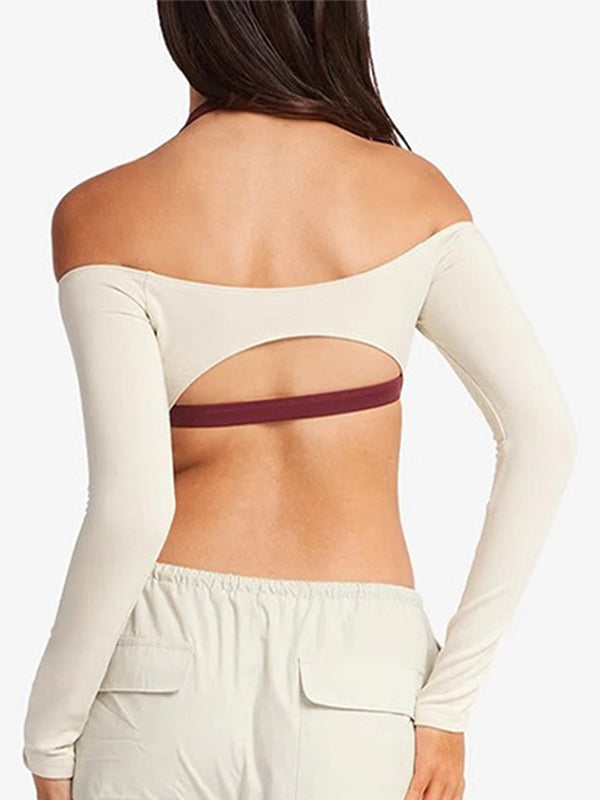 LiviaGym Female Sexy Solid Color Backless Elastic Tight Long Sleeves