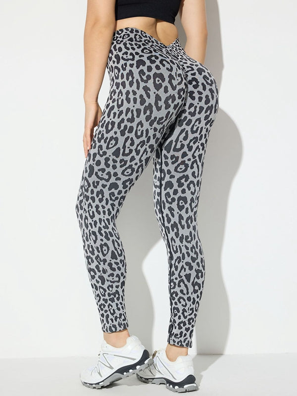 LiviaGym Female Deep V Back Leopard Print Leggings