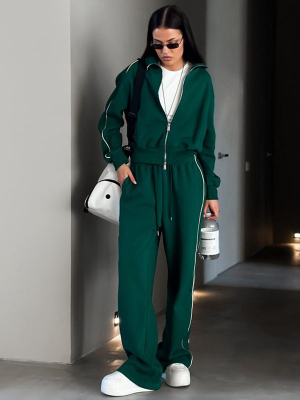 LiviaGym Female Stripes Zipper Pocket Casual Tracksuit