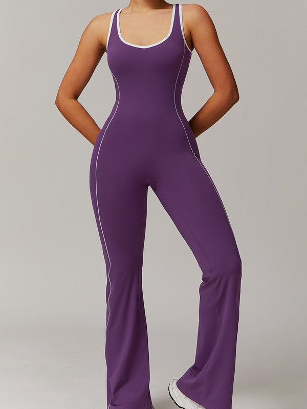 LiviaGym Female Backless Stripes Flare Jumpsuit