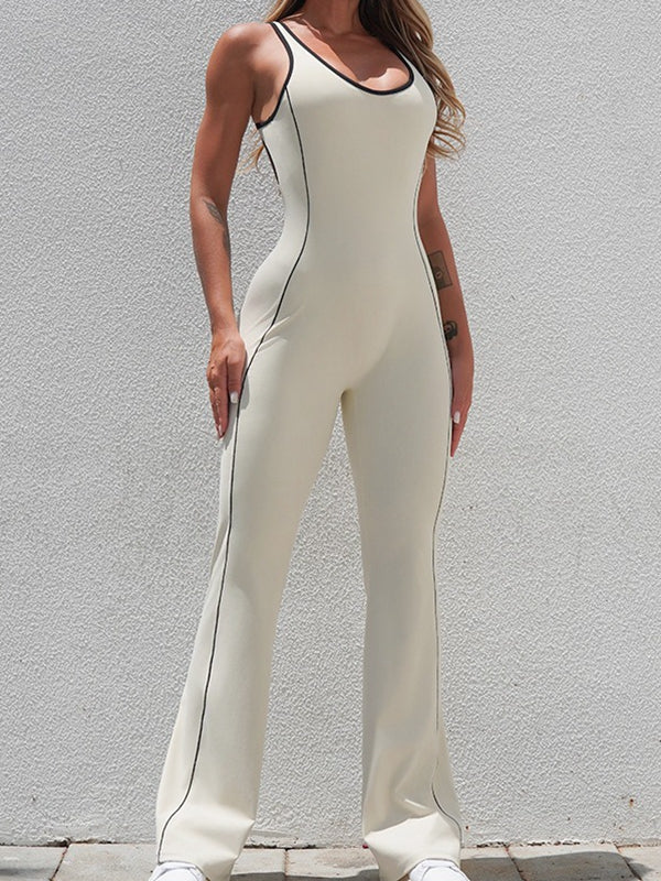 LiviaGym Female Backless Stripes Flare Jumpsuit