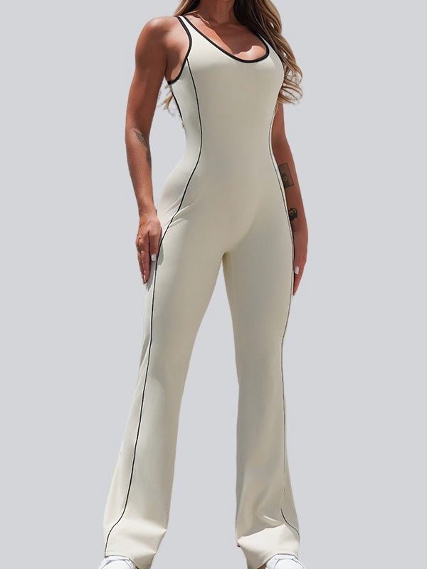 LiviaGym Female Backless Stripes Flare Jumpsuit