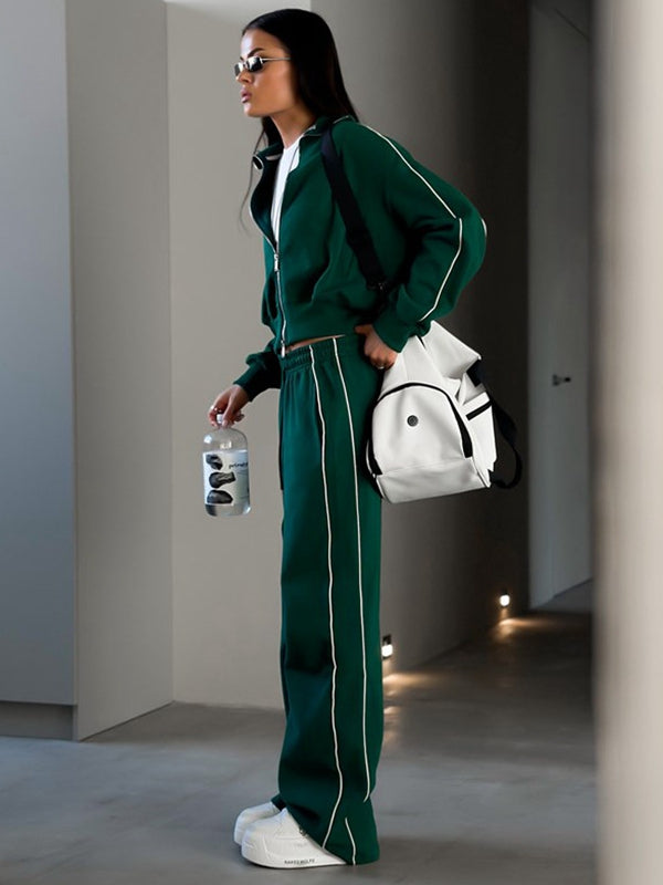 LiviaGym Female Stripes Zipper Pocket Casual Tracksuit