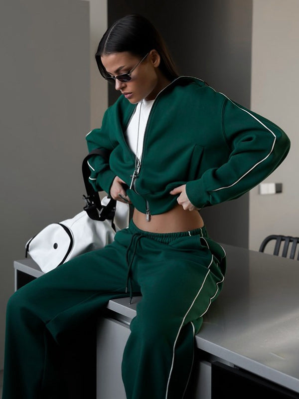 LiviaGym Female Stripes Zipper Pocket Casual Tracksuit