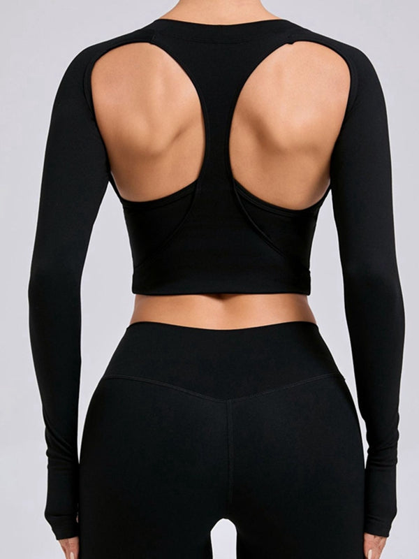 LiviaGym Female Sexy Cutout U Collar Thumbhole Long Sleeves