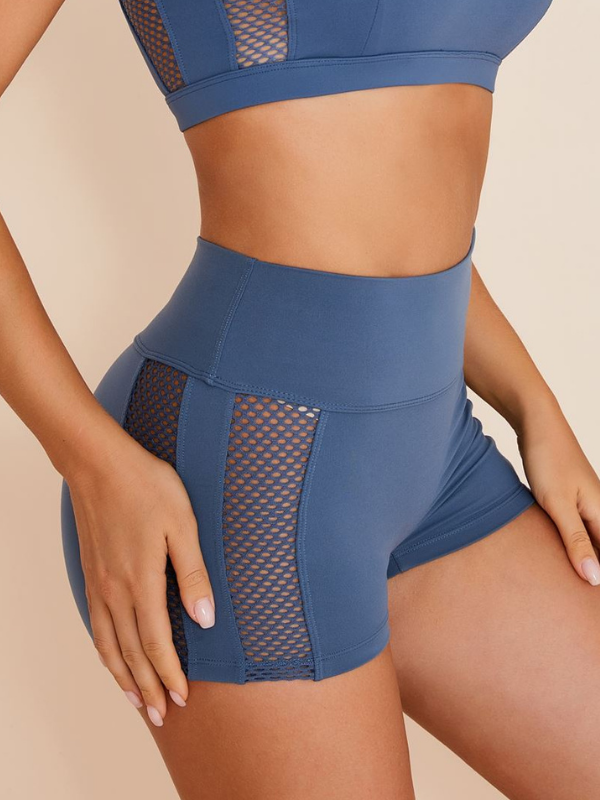 LiviaGym Female Sexy Mesh Stitching Cutout Spandex Gym Booty Shorts