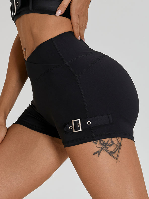 LiviaGym Female Button V-shape Waist Cargo Style Shorts