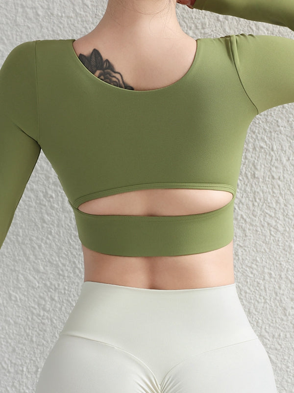 LiviaGym Female Solid Color Hollow Out Long Sleeves