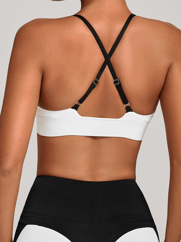 LiviaGym Female Contrast Color Cross Back Sports Bras