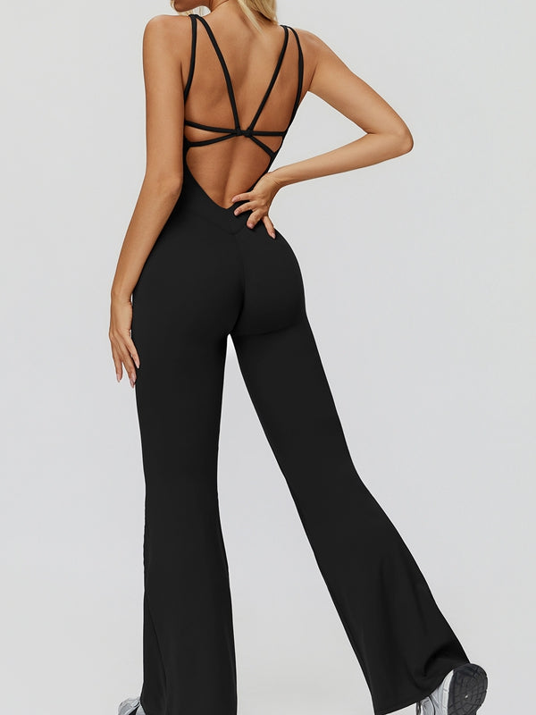 LiviaGym Female Cross Back Flare Jumpsuit