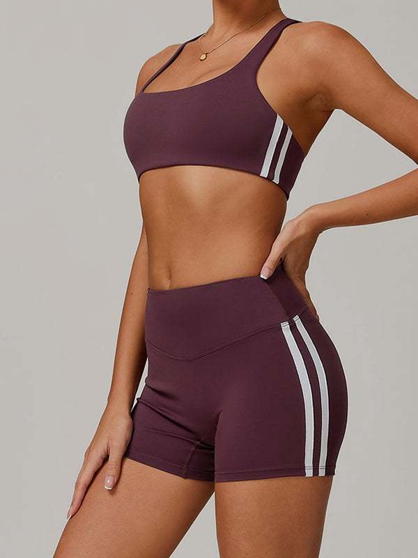 LiviaGym Female Contrast Color Stripes High-rise Short Tracksuit