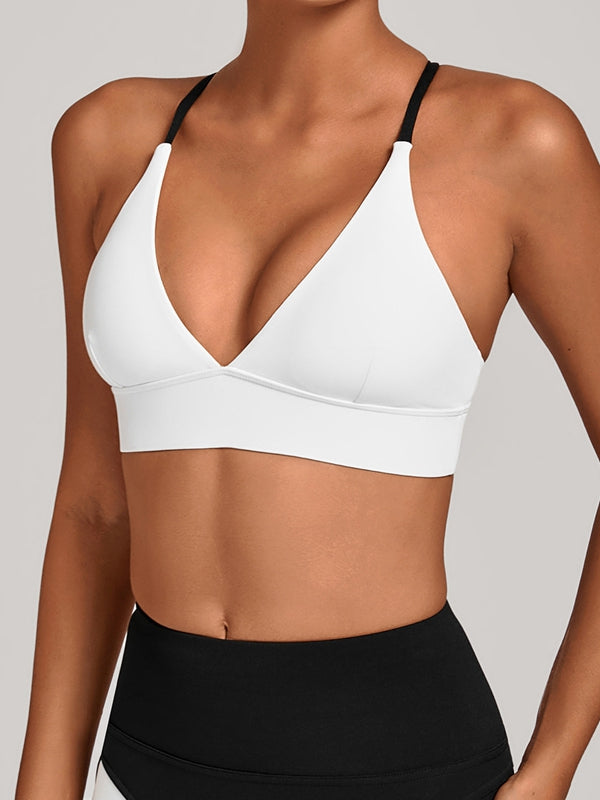 LiviaGym Female Contrast Color Cross Back Sports Bras