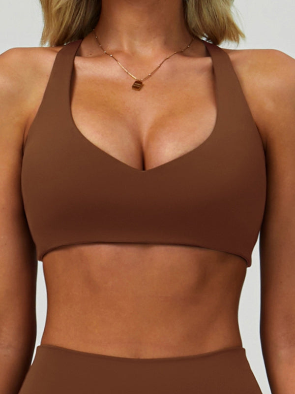 LiviaGym Female Solid Color V Collar Sports Bras