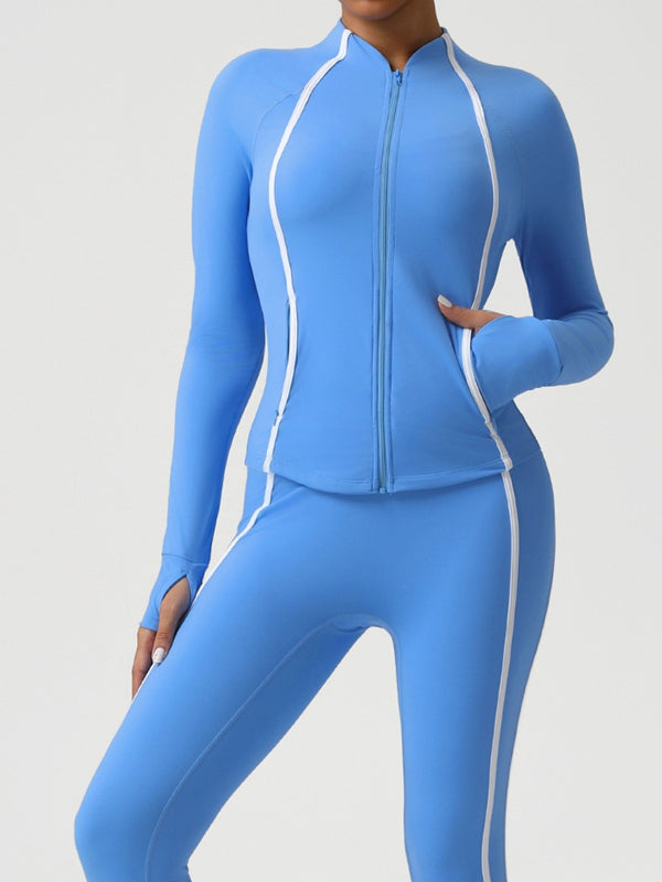 LiviaGym Female Contrast Color Stripes Zipper Tracksuit