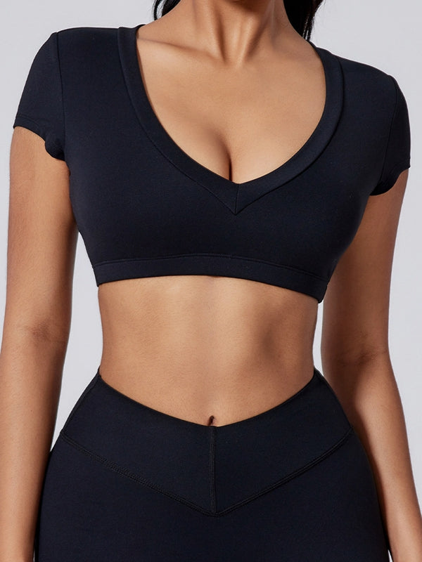 LiviaGym Female V Collar Backless Short Sleeves