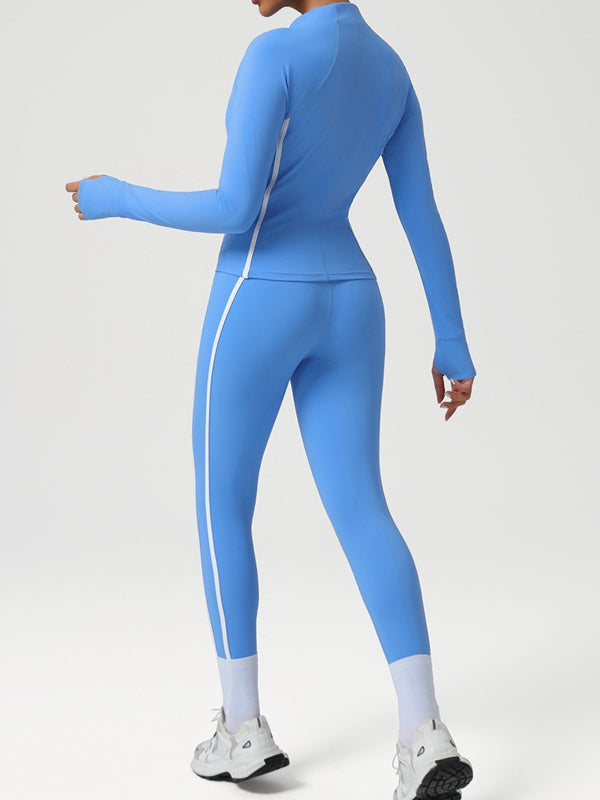 LiviaGym Female Contrast Color Stripes Zipper Tracksuit