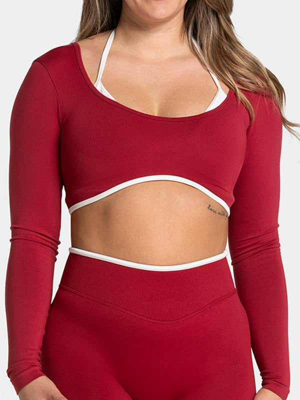 LiviaGym Female Contrast Color Backless Long Sleeves