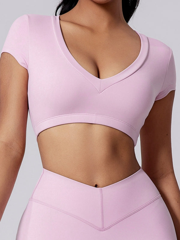 LiviaGym Female V Collar Backless V-shape Waist Hip-lift Short Tracksuit