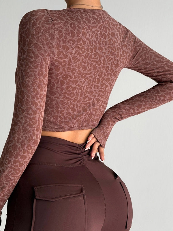 LiviaGym Female Leopard Print Cutout Long Sleeves