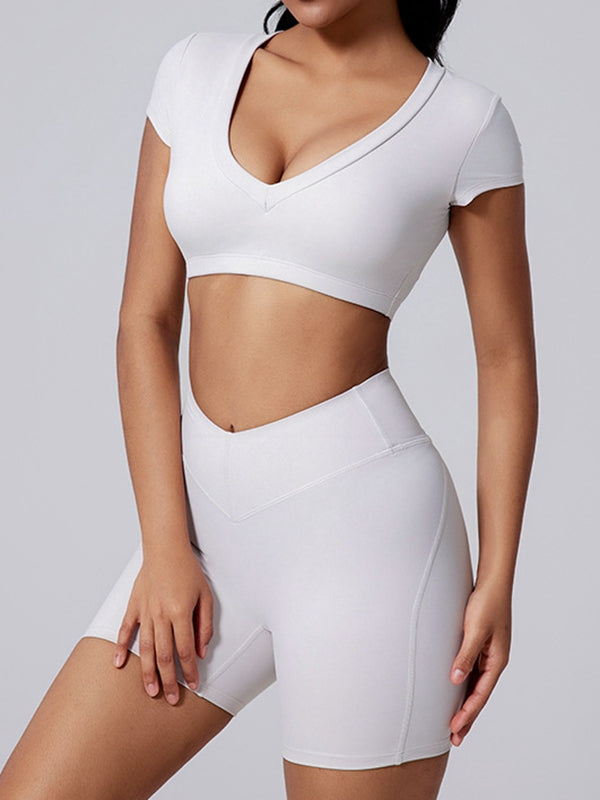 LiviaGym Female V Collar Backless V-shape Waist Hip-lift Short Tracksuit
