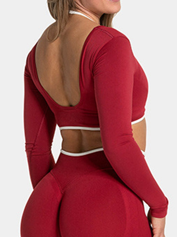 LiviaGym Female Contrast Color Backless Long Sleeves