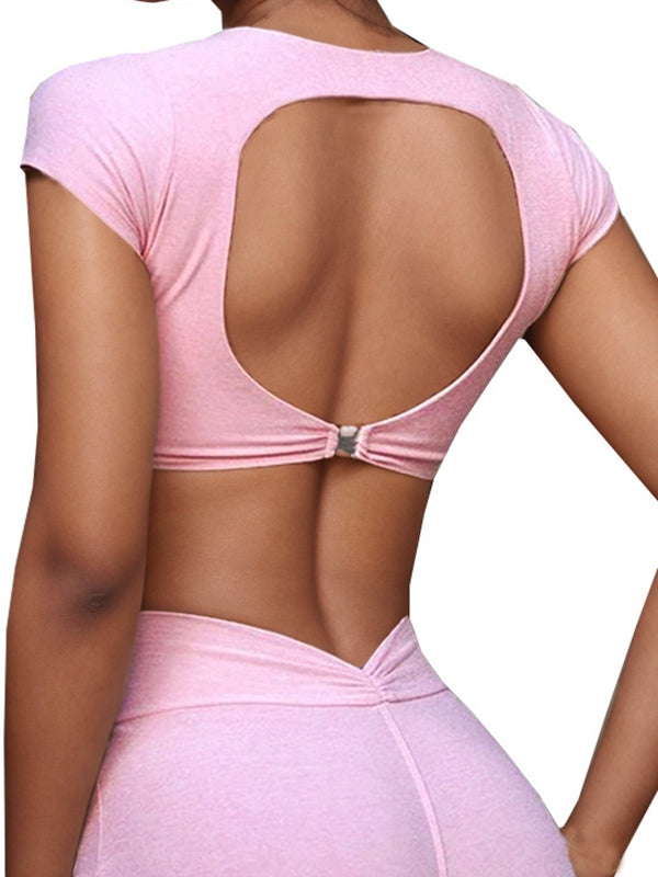 LiviaGym Female Backless Deep V Back Short Tracksuit