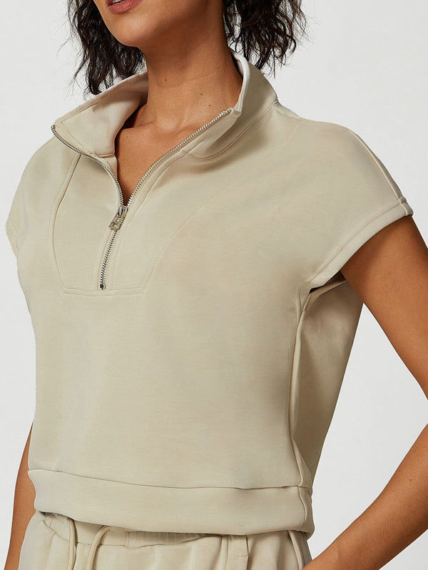 LiviaGym Female Casual Stand Collar Short Sleeves