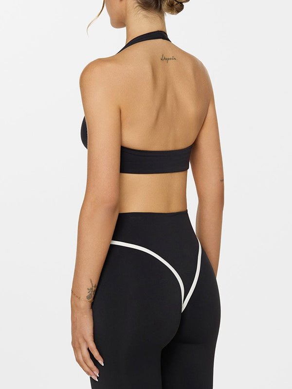 LiviaGym Female Stripes Backless Push-Up High-rise Tracksuit