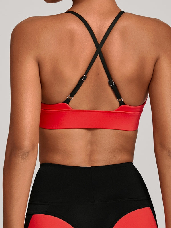 LiviaGym Female Contrast Color Cross Back Sports Bras