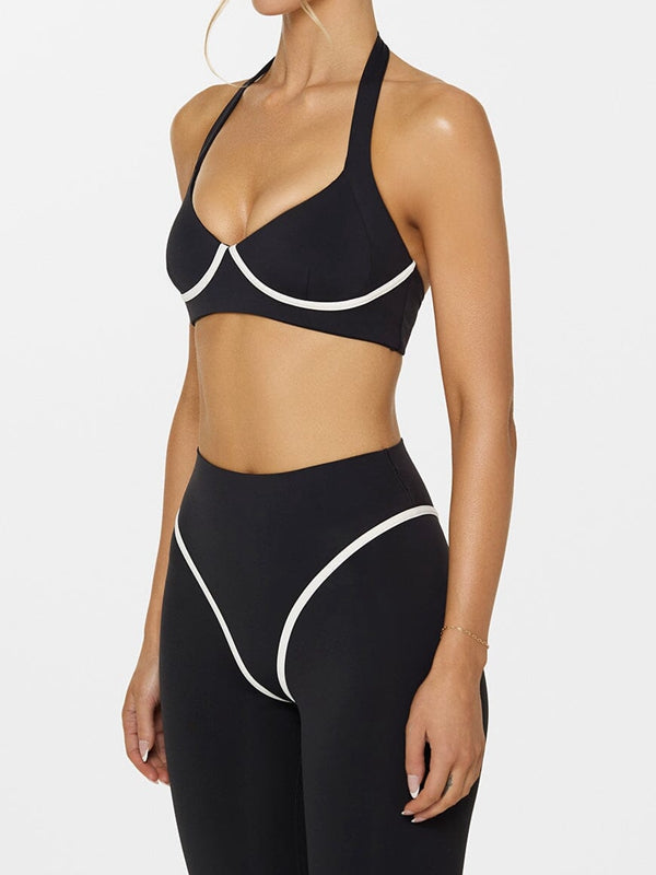 LiviaGym Female Stripes Backless Push-Up High-rise Tracksuit