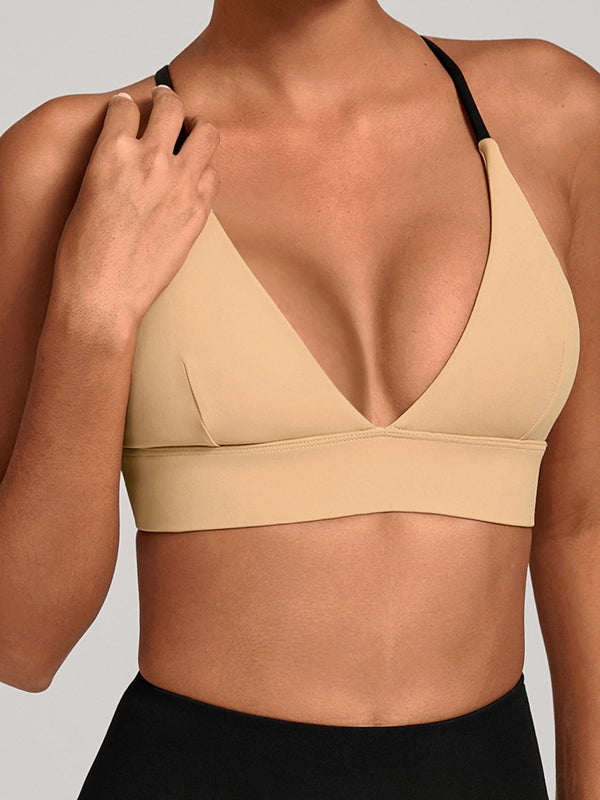 LiviaGym Female Contrast Color Cross Back Sports Bras