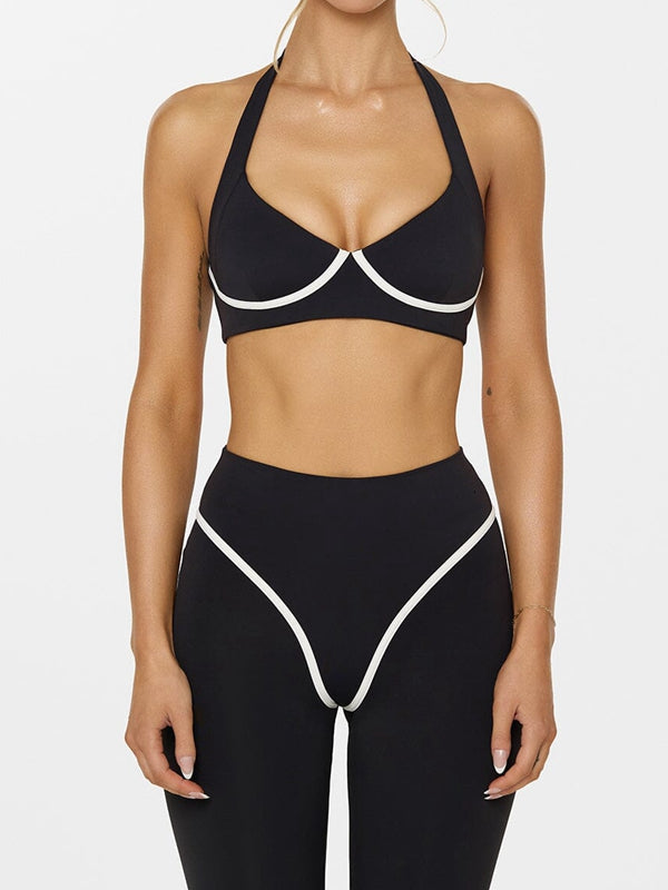 LiviaGym Female Stripes Backless Push-Up High-rise Tracksuit