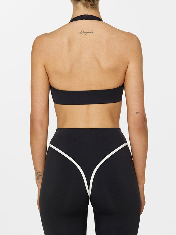 LiviaGym Female Stripes Backless Push-Up High-rise Tracksuit