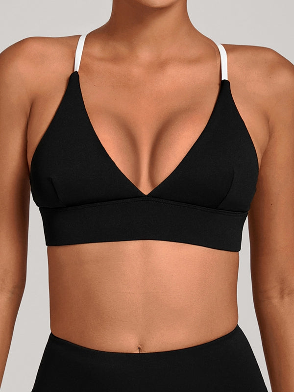 LiviaGym Female Contrast Color Cross Back Sports Bras