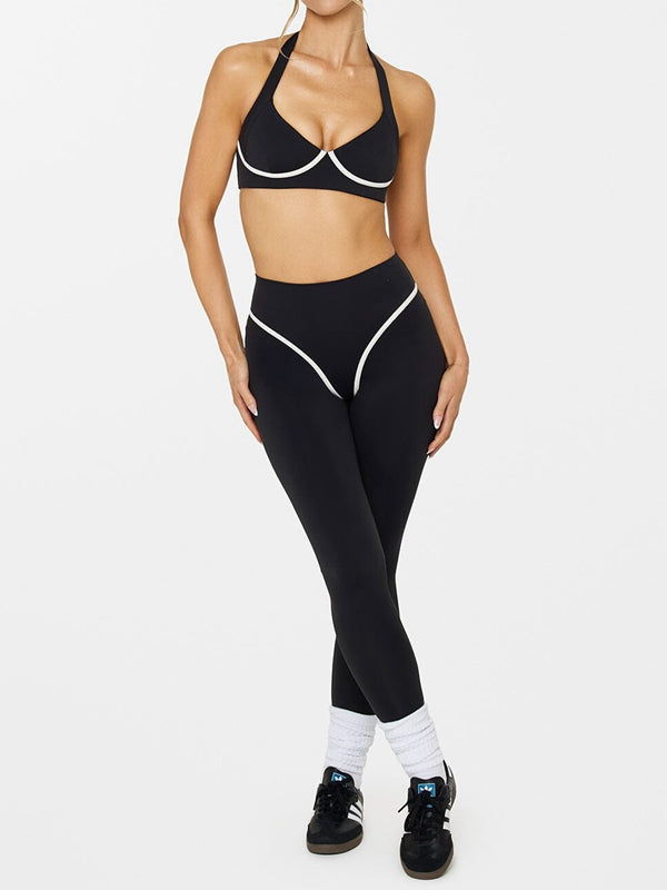 LiviaGym Female Stripes Backless Push-Up High-rise Tracksuit